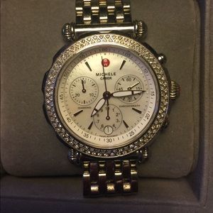 Michele silver watch, diamond bezel, chronograph